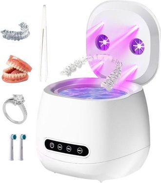 No Brand Limpiador Dental Ultras&oacute;nico Con Luz Uv, 45 Khz, Para Pr&oacute;tesis Dentales, Aparatos De Ortodoncia Y Joyas, Port&aacute;til, Recargable, Con Dep&oacute;sito De 200 Ml,