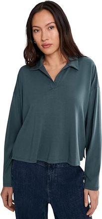 Eileen Fisher Petite Stretch Jersey Knit Boxy Henley Top Womens Clothing Eucalyptus : PXS, Jersey/Lyocell/Spandex