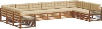 vidaXL Juegos De Sof&aacute;s 10 Uds. Natural Y Beige Madera De Acacia S&oacute;lida Vidaxl
