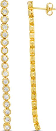 SHYMI Bezel Set Tennis Drop Earrings -.925 Sterling Silver, Rhodium Plated, Cubic Zirconia Detailing