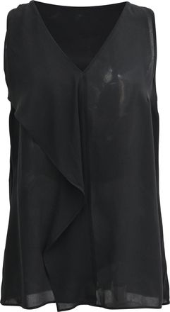 Michael Kors V-Neck Ruffled Sleeveless Blouse in Black Silk