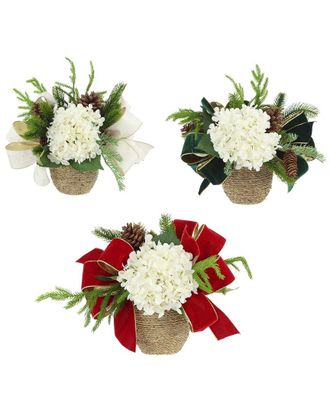 Creative Displays Inc. Set Of 4 Christmas Holiday Arrangements With Hydrangeas & Bows