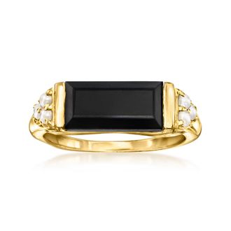 Ross-Simons Onyx and 2-2.5mm Cultured Pearl Ring in 18kt Gold Over Sterling