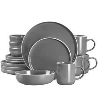 OEM Juego De Vajilla, Dise&ntilde;o Elegante, Opciones Completas Para La Mesa, Gris, 16 Piezas