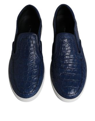 Dolce & Gabbana Blue Croc Exotic Leather Men Sneakers Shoes Crocodile Skin