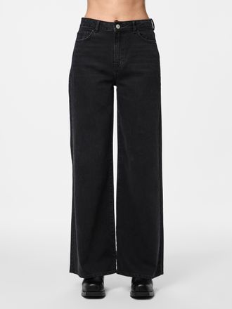 Pieces High-waist-Jeans PIECES PCSELMA HW WIDE JEANS BL NOOS BC, Damen, Gr. 26, L&auml;nge 30, schwarz (schwarz denim), Denim/Jeans, Obermaterial: 99% Baumwolle, 