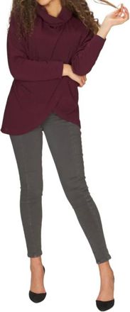 Papillon Cowl Neck Crossover Front Sweater In Wine