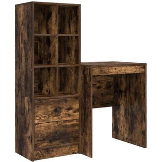 vidaXL Escritorio Con Almacenamiento Con Caj&oacute;n 2 Pcs Roble Ahumado Vidaxl