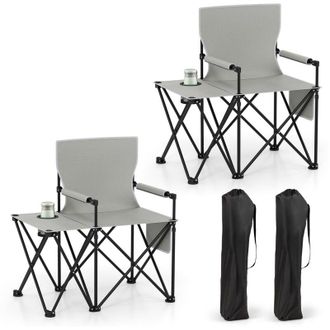 Costway Sedia da Campeggio con Tavolino Laterale, Sedia da Picnic Pieghevole con 2 Tasche, Portabicchieri, Braccioli Imbottiti, Borsa da Trasporto