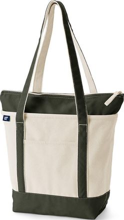 Lands End Zip Top Long Handle Canvas Tote Bag in Natural/dark Olive Green at Nordstrom, Size X-Large