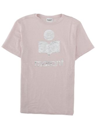 Isabel Marant Zewel Light Pink Textured Logo Linen T-Shirt