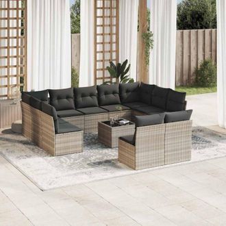 vidaXL Set De Sof&aacute;s De Jard&iacute;n 12 Pzas Y Cojines Rat&aacute;n Sint&eacute;tico Gris Vidaxl