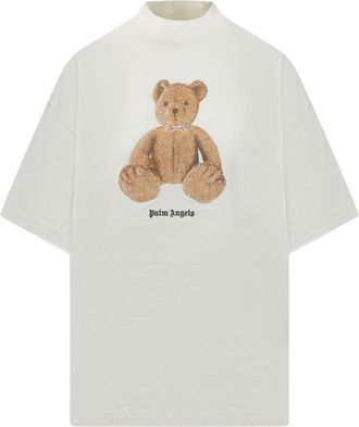 Palm Angels White Graphic Mock Collar T-Shirt