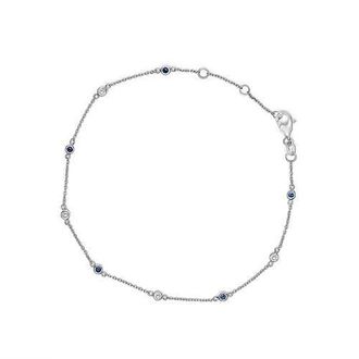 House of Brilliance 14K White Gold Blue Sapphire and White Diamond Bezel Station Chain Bracelet at Nordstrom