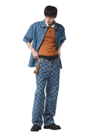 MCM Monogram Shirt in Denim Jacquard in Blue at Nordstrom, Size 46 Eu