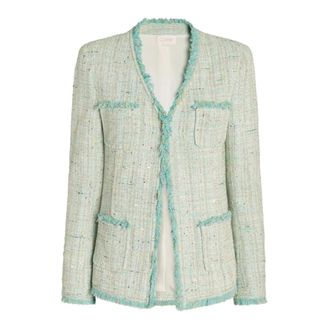 Genny Tweed Jackets, female, Green, Size: XS Pocket Fringed Jacket