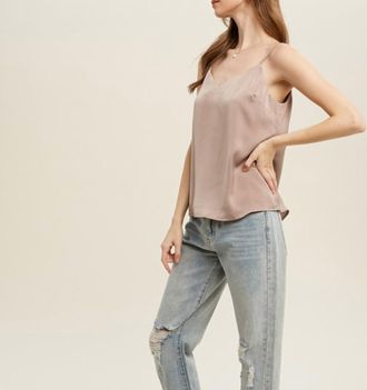 Wishlist Satin V-Neck Cami In Mauve