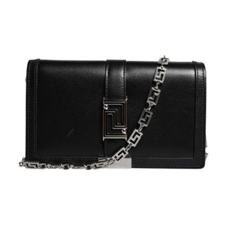 Versace Cross Body Bags, female, Black, Size: ONE SIZE Luxury Leather Chain Crossbody Bag