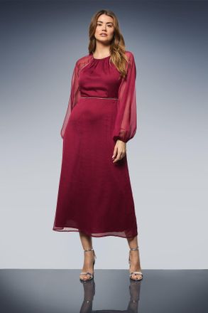 Wallis Womens Embellished Detail Midi Dress - Wine - Size 22 UK