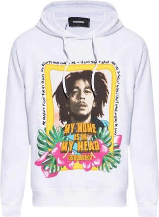 Dsquared2 Unisex Mens Bob Marley Hoodie (White) Cotton - Size Medium