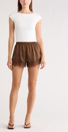 Leith Lace Trim Satin Shorts in Brown Terra at Nordstrom Rack, Size X-Small