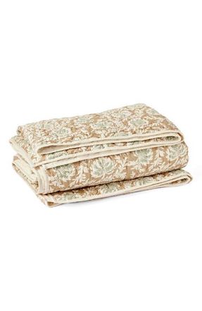 Coyuchi Robles Hand-Stitched Organic Cotton Quilt in Fawn W/Juniper at Nordstrom, Size Twin