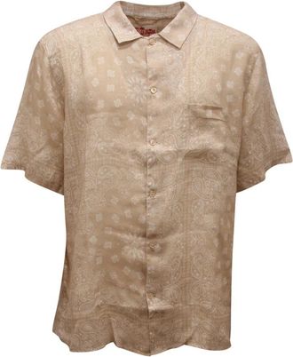MC2 Saint Barth Sifnos Linnen Shirt - Heren - Korte mouwen Overhemden - Beige - 2XL - Linnen - Overhemden