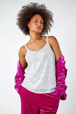 DUSK Embellished Sequin Cami Top