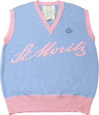 Bally 6302915 Blue/Pink Logo Cashmere Knit Wool Vest