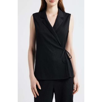 Anne Klein Notch Lapel Crepe Wrap Top in Anne Black at Nordstrom, Size X-Large