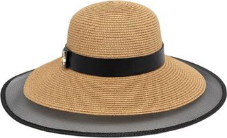 Patrizia Pepe Accessoires, Dames, Beige, ONE Size, Leer, Geweven Hoed met Brede Rand