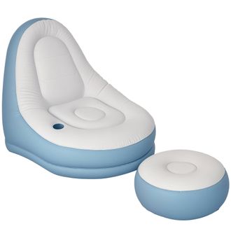 OUTSUNNY Inflatable Chair and Footstool for Gaming - Reading - Watching - White and Blue | TJ Hughes