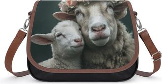 Generic Cute Sheep with Floral Crossbody Bags for Women Leather Tote Bag Travel Purse Shoulder Bag for Work Shopping