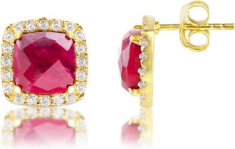 MAX + STONE 18k Gold Over Sterling Silver 4 Ct. Cushion Cut Gemstone Earrings