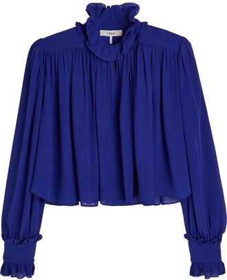 Chlo&eacute; Ruffled Silk Blouse - Indigo - 36 (UK8 / S)