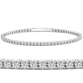 Pompeii3 3Ct Round Diamond Flexible Oval Bangle Womens Bracelet 14k White Gold Lab Grown Size: 6.75