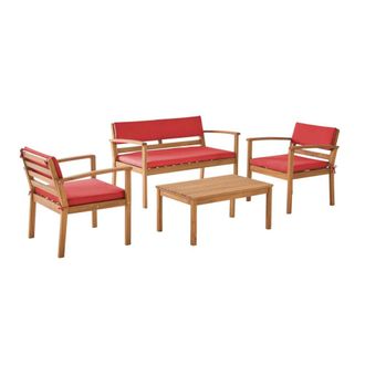 Sweeek Conjunto de jard&iacute;n de madera de acacia, 4 plazas, terracota