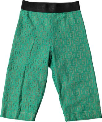 Dolce & Gabbana Womens Green Logo Monogram Cropped Tights Underwear Cotton Nylon Elastane Clothing