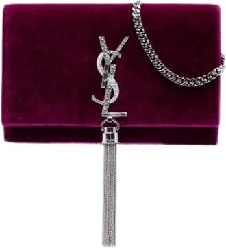 Saint Laurent Pre-owned Kate Velvet Shoulder Bag - Dames - Pre-owned - Paars - Maat: ONE Size Velours