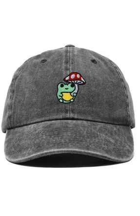 Dalix Mushroom Frog Embroidered Hat in Washed Black at Nordstrom