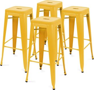 Oviala Lote de 4 taburetes de bar de metal amarillo mate