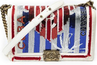 Chanel Pre-owned Womens Paris-Cuba Multicolor Sequin Medium Boy Bag Shoulder Bag - Red - One Size