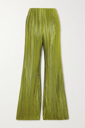 Galvan Pantaloni Svasati In Cr&ecirc;pe Pliss&eacute; Metallizzato Nuage - Verde