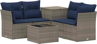 vidaXL Juego De Sof&aacute; 6 Uds. Gris Y Azul Marino Rat&aacute;n Sint&eacute;tico Y Acero Vidaxl