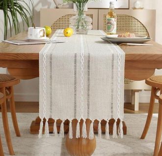 OEM Camino De Mesa Tejido A Mano Con Borlas, Mantel Blanco Roto De 180x33 Cm, Mantel Moderno Y Sencillo, Mantel Largo De Algod&oacute;n Y Lino