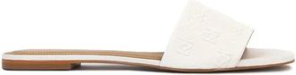 Kazar Witte reli&euml;flederen platte slides - Dames - Sandalen - Wit - 37 EU - Leer - Schoenen