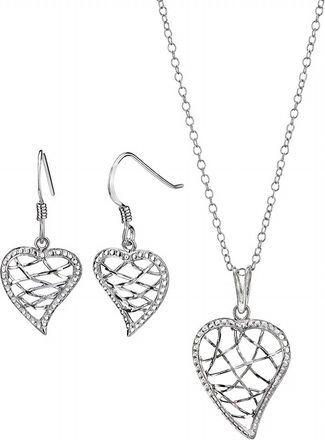 Gold & Honey Womens Open Heart Pendant Necklace And Drop Earrings - 3 Piece Jewelry Set In Silver