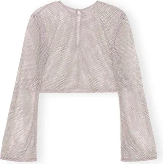 Ganni Embellished Mesh Blouse - Size 2 Silver