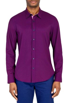 ConStruct Slim Fit Geo Recycled 4-Way Stretch Perfomance Long Sleeve Shirt in Red/blue at Nordstrom, Size X-Large