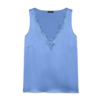 Fiorella Rubino Top met kant - Dames - Tops zonder mouwen - Blauw - 3XL - Satijn - Tops